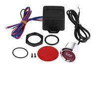 Universal 12V Engine Start Push Button Switch, Car Ignition Starter Button with LED Light, 2.4cm Round Dashboard Mount for Vehicles, Includes Relay Box and Adhesive Tape (Red)