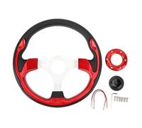 Universal 13in Racing Steering Wheel, PU Leather Wrap Aluminum Frame with Horn Button, 6 - Hole Car Steering Wheel Replacement for Most Vehicles and Racing Cars (Red)