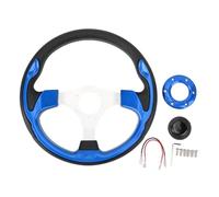 Universal 13in Racing Steering Wheel, PU Leather Wrap Aluminum Frame with Horn Button, 6 - Hole Car Steering Wheel Replacement for Most Vehicles and Racing Cars (Blue)
