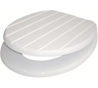 Universal 18" MDF Oval Toilet Seat with Heavy Duty Stainless Steel Hinges, Adjustable Mounting, Anti-Slip Pads & Smooth Easy-to-Clean Finish, Eco-Friendly Bathroom Replacement Seat (White Stripes)