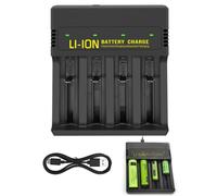 Universal 18650 Battery Charger 4 Slots, USB-C Fast Charging for AA AAA 18650 21700 Li-ion Ni-MH Ni-CD Rechargeable Batteries Lithium-ion Independent Slot with LED Indicator Discharge Function
