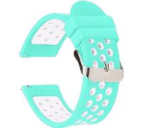 Universal 18mm 20mm 22mm 24mm Width Silicone Watch Band Replacement, Choose Size and Color (18mm, Teal-White)