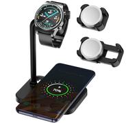 Universal 2 in 1 Wireless Charger Dock with Adjustable Smartwatch Stand, Compatible with Samsung Galaxy, Google Pixel, Huawei, Garmin, AMAZTIM, Fossil, Fitbit, Amazfit, xiaomi, Suunto (02SW-B)