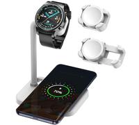 Universal 2 in 1 Wireless Charger Dock with Adjustable Smartwatch Stand, Compatible with Samsung Galaxy, Google Pixel, Huawei, Garmin, AMAZTIM, Fossil, Fitbit, Amazfit, xiaomi, Suunto (02SW-W)