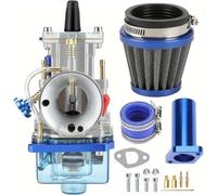 Universal 24mm Motorcycle Carburetor Kit Compatible With Power Jet Racing Moto Motocross 2T 4T ATV Dirt Bike Universal Fit Aftermarket Replacement Third Party Replacement(Blue)