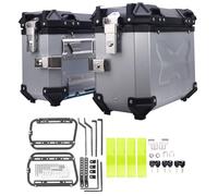Universal 28L Moto Saddlebags Pair, Aluminum Alloy Lockable Hard Side Cases with Support Rack, Weatherproof Storage Box for Helmet and Gear