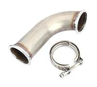 Universal 3 Inch 90 Degree V-Band Flange Exhaust Downpipe with Clamp, Stainless Steel, Turbo Elbow, 95mm OD, 75mm ID