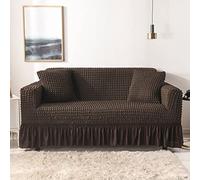 Universal 3 Seater Bubble Sofa Cover Easy Fitted High Stretch Durable Protector with Skirt Country Style Deep Coffee Furniture Cover Ideal for Home Decor
