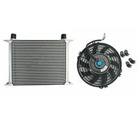 Universal 30 Row AN10 Silver Full Aluminum Engine Transmission Oil Cooler + 7 inch Fan
