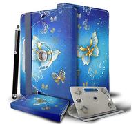 Universal 360° Rotational Colourful Various PU Leather Stand Case Cover Fits All 7" Inch Android Tablets tab devices + Free Stylus Pen (Butterfly Gold Case Cover)