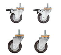 Universal 4-Inch Furniture Casters with Brake, M14/M16 Screw Rubber Wheels, Silent Machine Wheels, Heavy-Duty Caster Wheel Set (4pcs)