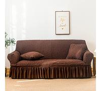 Universal 4 Seater Bubble Sofa Cover Easy Fitted High Stretch Durable Furniture Protector with Skirt Country Style in Coffee Color Protect & Enhance Your Sofa