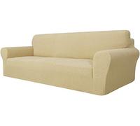 Universal 4 Seater Sofa Cover Stylish Slipcover Elastic Polyester Spandex Protector for Couch Full Coverage Beige 1 Piece Furniture Cover