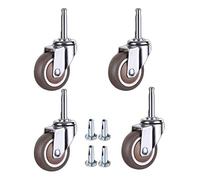 Universal 50mm Swivel Caster Wheels with Brakes Set of 4 Rubber Material M8 Mounting Stem Ideal for Furniture and Trolleys Heavy-Duty Mobility Solutions