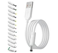 Universal 5V USB to DC Power Cable, 1.5M - USB Power Charger Adapter with 13 Interchangeable DC Connectors, Type-C, Micro USB, Mini USB for Speaker, LED Lights, Router (White)