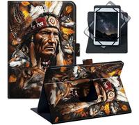 Universal 6-7 Inch Tablet Case with Stand, PU Leather Folio Cover for Kindle Paperwhite, Fire 7, Galaxy Tab A7 Lite, Lenovo Tab M7, Small Tablet Protective Cover, Native American Chief