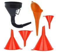 Universal 6-Part Funnel Set - Black Plastic With Extendable Flexible Spout for Car Motorcycles, 4 Mini Filling Tools for Kitchen or Workshop, Oil Long Mouth Design
