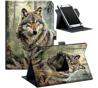 Universal 7-8 Inch Tablet Case with 360° Rotation for Fire HD 8, Galaxy Tab A7 Lite 8.7", Tab A 8.4 2020, iPad mini, Lenovo, Slim PU Leather Cover for 7"-9" Tablets, Spiritual Wolf