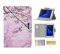 Universal 7 Inch Tablet Case, Techcircle Ultra Slim Lightweight PU Leather Stand Folio Flip Wallet Protective Shell Case [Card Slots] [Magnetic Closure] for All 7" Android Tablet PC, Cherry Blossom