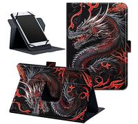 Universal 8.7" 8 Inch Tablet Case,360 Degree Rotating Stand Cover for HD 8/Samsung Galaxy/Lenovo/Dragon Touch/Huawei/TCL Tab & More ipad Android Tablet 7.9-9 inch-Dragon with Red Flame