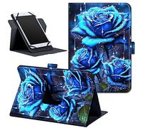 Universal 8.7" 8 Inch Tablet Case,360 Degree Rotating Stand Cover for HD 8/Samsung Galaxy/Lenovo/Dragon Touch/Huawei/TCL Tab & More ipad Android Tablet 7.9-9 inch-Blue Roses with Water Drops