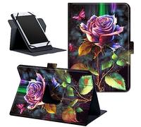 Universal 8.7" 8 Inch Tablet Case,360 Degree Rotating Stand Cover for HD 8/Samsung Galaxy/Lenovo/Dragon Touch/Huawei/TCL Tab & More ipad Android Tablet 7.9-9 inch-Purple Red Rose Flower