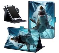 Universal 8.7" 8 Inch Tablet Case,360 Degree Rotating Stand Cover for HD 8/Samsung Galaxy/Lenovo/Dragon Touch/Huawei/TCL Tab & More ipad Android Tablet 7.9-9 inch-Shark in Sea Wave