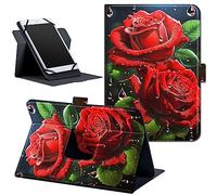 Universal 8.7" 8 Inch Tablet Case,360 Degree Rotating Stand Cover for HD 8/Samsung Galaxy/Lenovo/Dragon Touch/Huawei/TCL Tab & More ipad Android Tablet 7.9-9 inch-Red Roses with Drops of Water