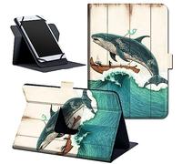 Universal 8.7" 8 Inch Tablet Case,360 Degree Rotating Stand Cover for HD 8/Samsung Galaxy/Lenovo/Dragon Touch/Huawei/TCL Tab & More ipad Android Tablet 7.9-9 inch-Whale in Ocean Wave on Wooden