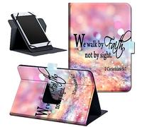 Universal 8.7" 8 Inch Tablet Case,360 Degree Rotating Stand Cover for HD 8/Samsung Galaxy/Lenovo/Dragon Touch/Huawei/TCL Tab & More ipad Android Tablet 7.9-9 inch-we Walk by Faith Pink Purple YYY