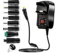 Universal AC to DC Power Adapter - Multi Output Voltages 3V 4.5V 5V 6V 7.5V 9V 12V Switching Power Supply with 8 Selectable Adapter Plugs for Routers Speakers Household Electronic