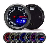 Universal Air Fuel Ratio Gauge Pointer LED Digital Display 52mm Dia Auto Instrument 7 Color AFR Meter for 12V Cars with Stepping Motor and Clear Numbers