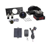 Universal Air Ride Suspension Dual Display Pressure Gauge With Solenoid Valve & Remote Control & Panel Ship Type Switch KIT(Complete Blue)