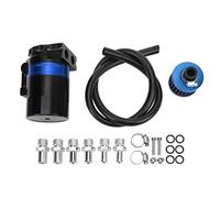 Universal Aluminium Alloy Oil Catch Can with Internal Baffle Dual Chamber Filter, 2 - Port Oil Reservoir for Turbo Engines, Includes Hose and Connectors for 9mm & 15mm (Blue)