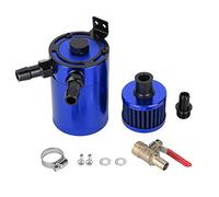 Universal Aluminum Alloy Oil Catch Can with Stainless Filter, 2 Port Breather Tank for Car Engine PCV System, Includes 9.5mm and 12.7mm Plug Adapters, Fits Most Vehicles (Blue)