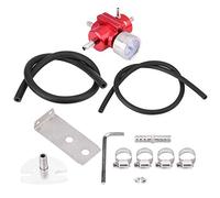 Universal Aluminum Fuel Pressure Regulator Gauge & Hose Kit 0-140 PSI Adjustable, Automotive Replacement Fuel Injection Pressure Regulators (Red)