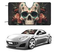 Universal Amazing Skull and Bones Car Windshield Sun Shade Foldable 51"x28", Reflective Sunshade with Suction Cups, UV Blocking Front Window Cover for Truck SUV Sedan, Keeps Vehicle Interior Cool