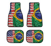 Universal American and Brazilian Flags Car Floor Mats Set of 4 All-Weather Heavy Duty Polyester Auto Carpets with Anti-Slip Nibbed Backing Waterproof Front & Rear Liners for Cars Suvs Trucks Vans
