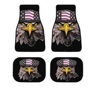 Universal American Flag Eagle Car Floor Mats Set of 4 All-Weather Heavy Duty Polyester Auto Carpets with Anti-Slip Nibbed Backing Waterproof Front & Rear Liners for Cars Suvs Trucks Vans