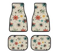 Universal Atomic Stars Retro Pattern Car Floor Mats Set of 4 All-Weather Heavy Duty Polyester Auto Carpets with Anti-Slip Nibbed Backing Waterproof Front & Rear Liners for Cars Suvs Trucks Vans