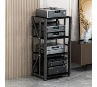 Universal Audio Rack with Wheels AV Tower Media Stand 2/3/4/5 TierAudio Rack Mobile AV Shelf for Living Room Home Theater Entertainment Center (Black H89c)