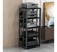 Universal AV Rack with Wheels 2/3/4/5 Tier HiFi Audio Stand Adjustable AV Shelf for Home Theater Living Room Entertainment Center (Black H109)