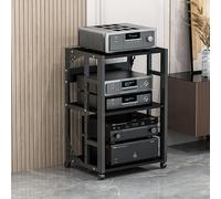 Universal AV Rack with Wheels Adjustable 2/3/4/5 Tier HiFi Stand Sturdy Audio Video Shelf for Living Room Home Theater Entertainment Center (Black H69cm)