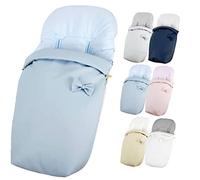 Universal Baby Pushchair Footmuff - High End - Winter and Summer Use as a Footmuff or Chair Cover - Blue Eco-Leather Bow - Made in Spain - Trimatt Brand
