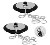 Universal Bath Plug - 2 PCS Kitchen Sink Plug Replacement - Bathroom Sink Drain Stopper with Stainless Steel Chain -Durable Rubber Stoppers for Kitchen, Bathroom, Laund