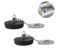 Universal Bath Plug and Chain, 2 Pcs, Rubber Sink Plug for Bathroom Kitchen | Rubber Heat Resistant, 40mm Universal Bath Plug, Stainless Steel Chain 400mm, Black Sink Drain Stopper