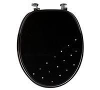 UNIVERSAL BATHROOM MODERN DIAMANTE TOILET SEAT WOODEN MDF WITH CHROME HINGES (BLACK)