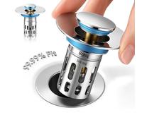 Universal Bathroom Sink Stopper Replacement,Pop Up Sink Drain Strainer Hair Catcher,Solid Brass Silent Popper Core/Stopper/Cover,Stainless Steel Removable Filter Basket for 1.05~2.0''Hole