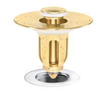 Universal Bathroom Sink Stopper, WEAQALD 1.1~1.5'' Stainless Steel Sink Draw Stopper, Bullet Core Push Type No Overflow Pop Up Sink Drain Plug Bathtub Sink Stopper (Gold)