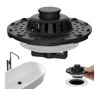 Universal Bathtub Drain Stopper Shower Drain Hair Catcher, Tub Stopper with Visible Top Strainer, Upgraded 3 in 1 Pop-up Drain Plug Fit for 1.5 to 2.4" Hole, Stainless Steel Filter Basket, Matte Black